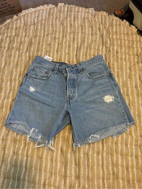 Levi's Light Blue Distressed Buttonfly Denim Shorts